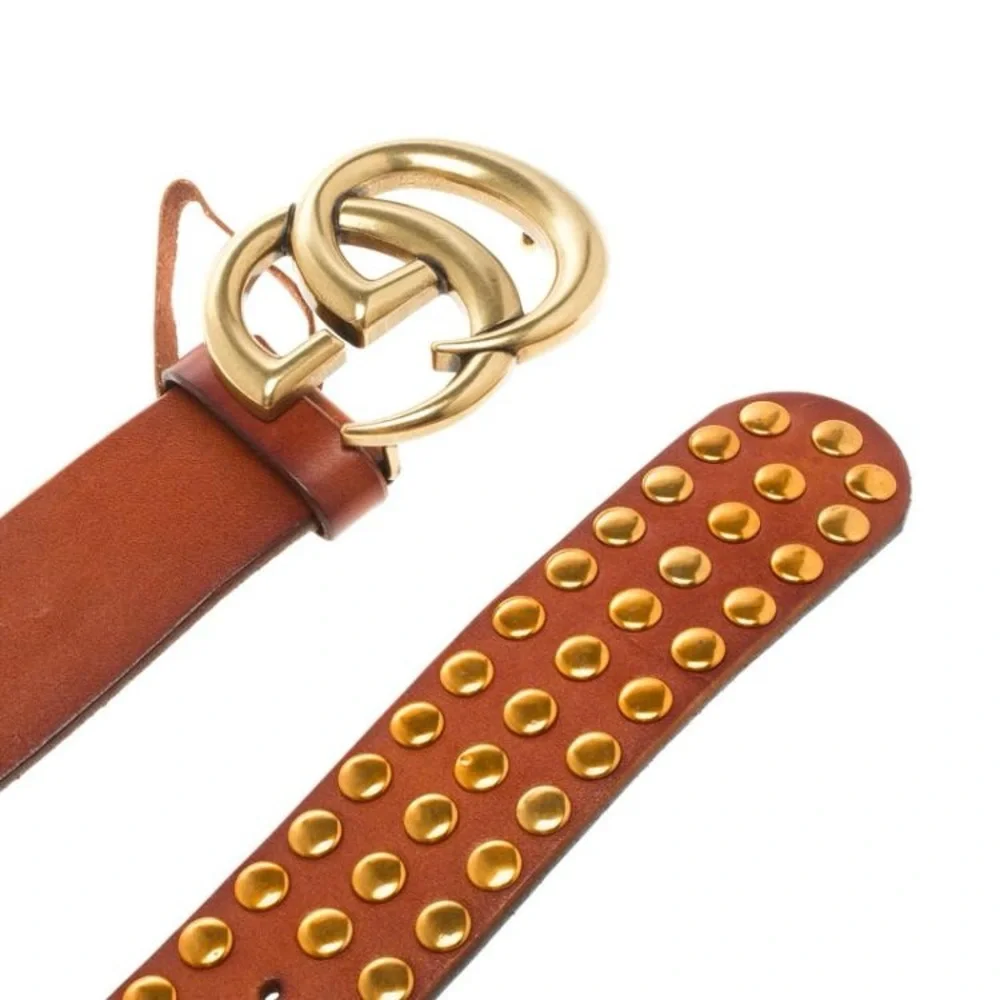 RARE GUCCI MARMONT GG LOGO RED LEATHER STUDDED BELT - Picture 4 of 11